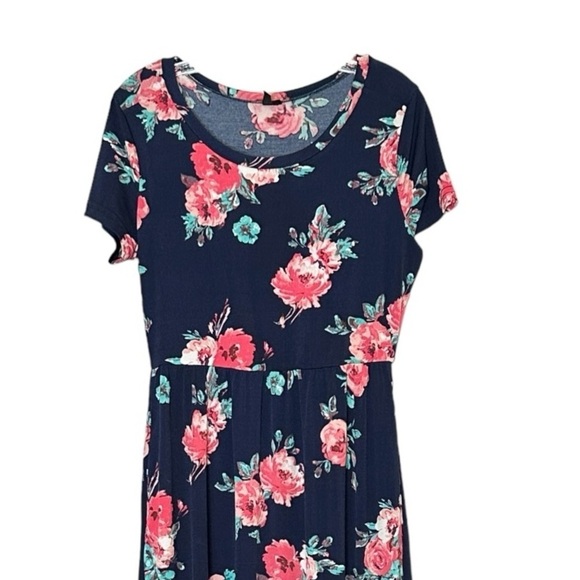 Boutique Maxi Dress Size L Navy Floral Print Stretchy Flowy Wedding Guest - Picture 4 of 7